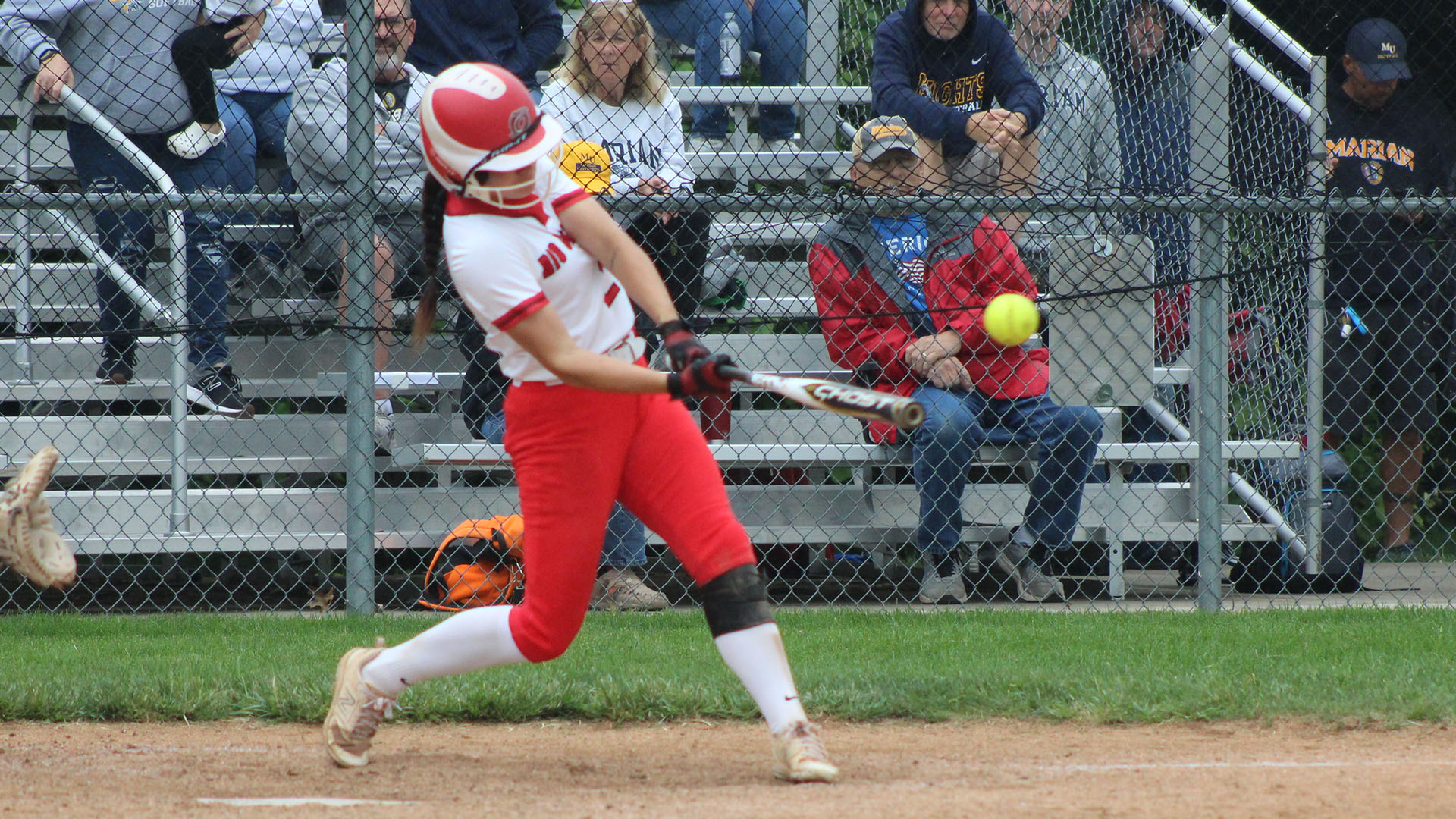 Caitlyn Brisker had one of the two hits for the RedStorm in their season-ending loss to Aquinas on Thursday in the NAIA Softball National Championship Opening Round.